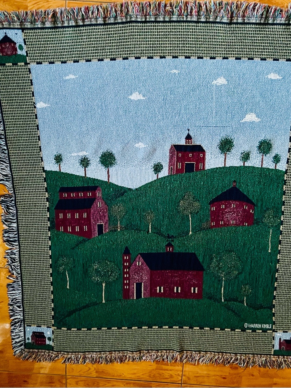 Warren Kimble Red & Green Farmhouse Tapestry Wall Hanging